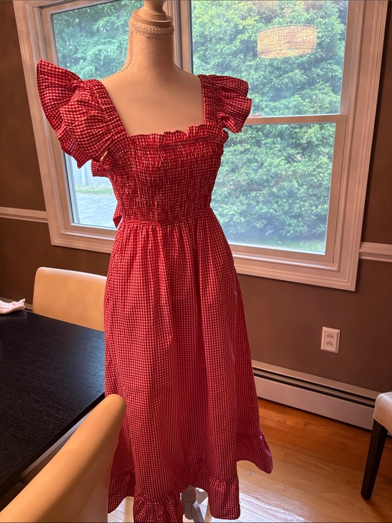 Sim & Sam Dresses & Skirts - Red Gingham Smocked Midi Dress with Ruffle Cap Sleeves